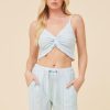 Women Vintage Havana Tanks | Soft Blue W/Mixed Stripes Textured Cropped Tank