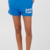 Women Vintage Havana Shorts | Royal Blue W/Pink Puff "Good Vibes" Surf Wash Shorts