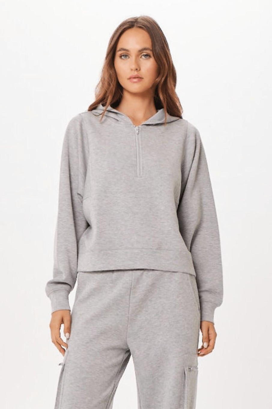 Women Vintage Havana Hoodies | Heather Grey Cloud Half Zip Pullover Hoodie