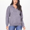 Women Vintage Havana Sweaters | Heather Grey & Pink Happy Quarter Zip Sweater