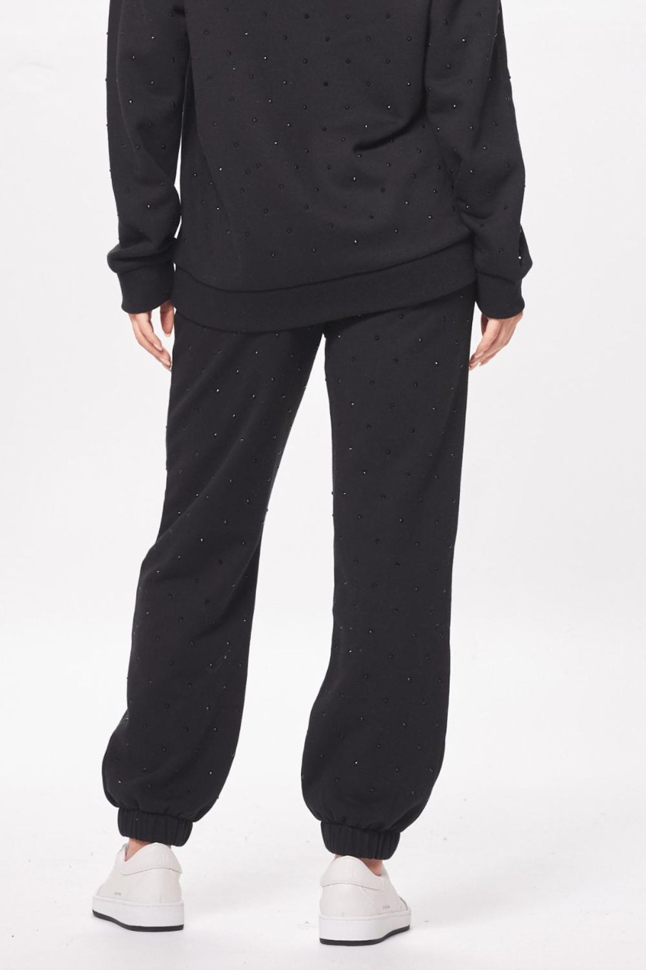 Women Vintage Havana Joggers | Black Fleece Jogger W/Rhinestones