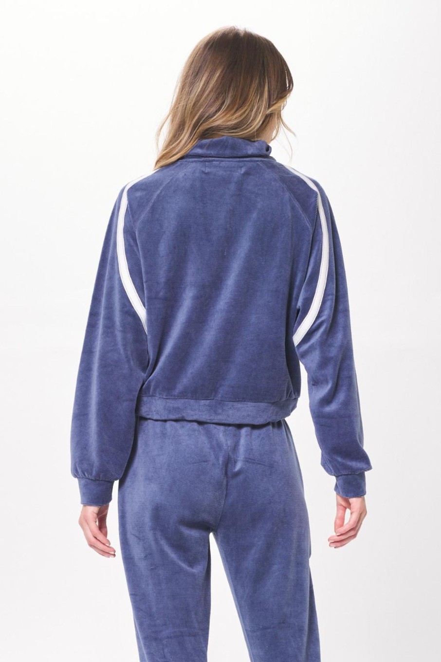 Women Vintage Havana Sweaters | Space Blue Brushed Corduroy Quarter Zip