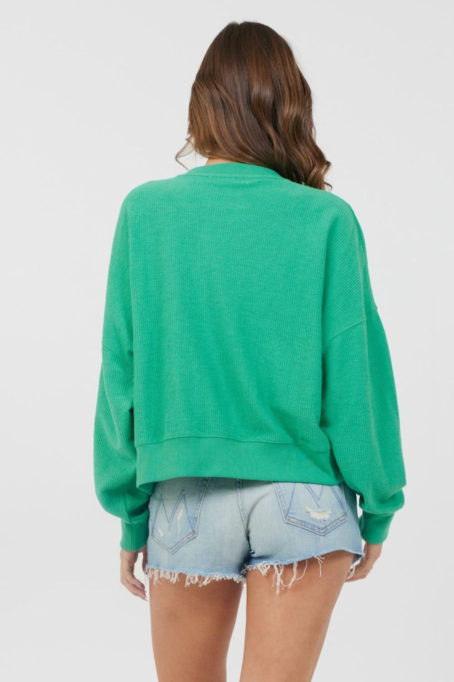 Women Vintage Havana Sweatshirts | Surf Green Washed Rib Crewneck