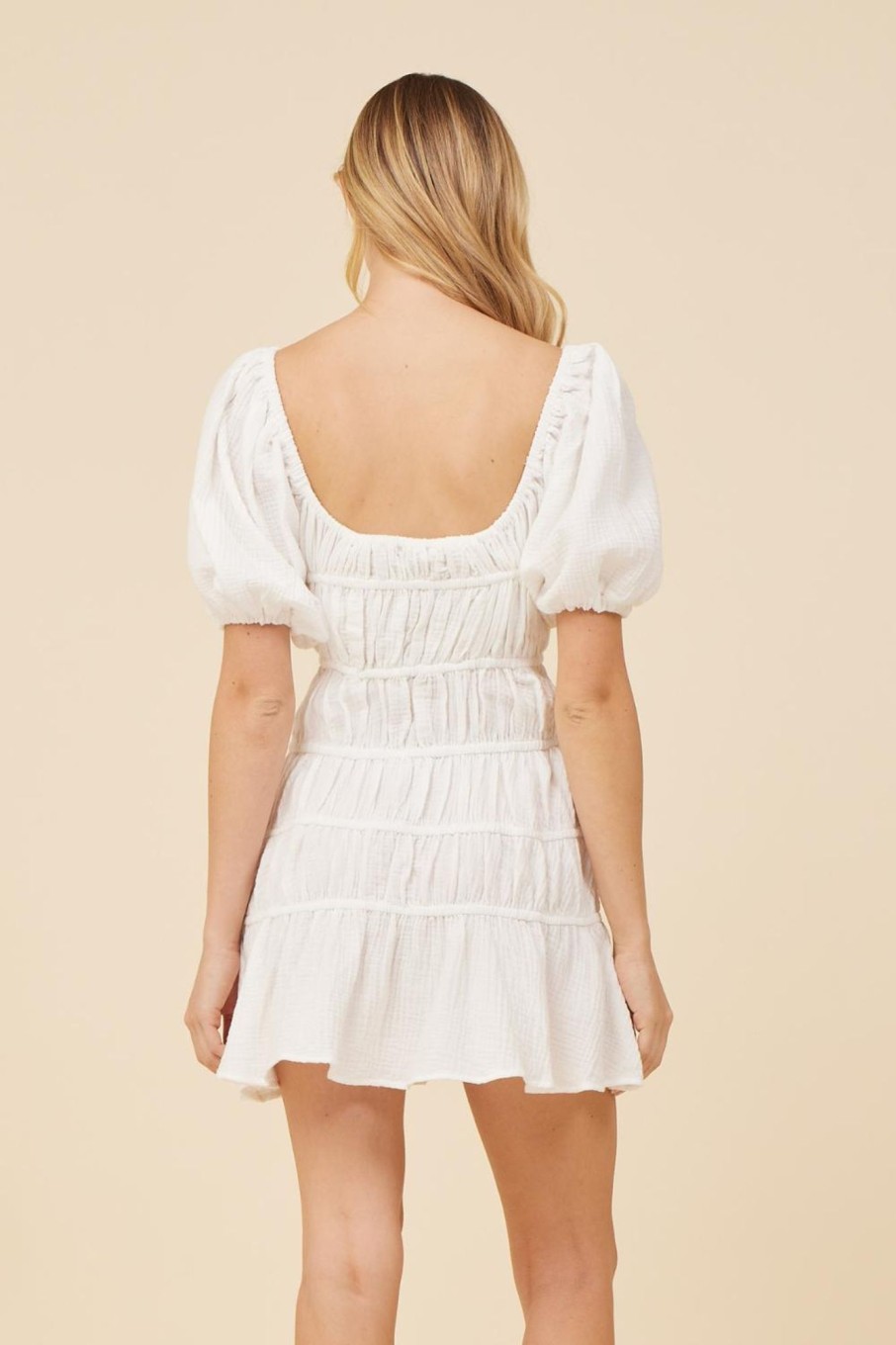 Women Vintage Havana Dresses | White Gauze W/Jersey Combo Dress