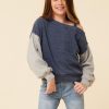 Kids Vintage Havana Kids Tops | Navy/Grey Ribbed One Shoulder Colorblock Top