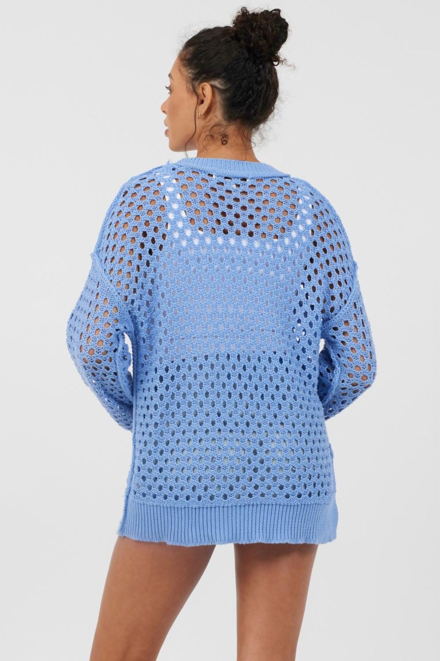 Women Vintage Havana Sweaters | Blue Haze Open Knit Sweater