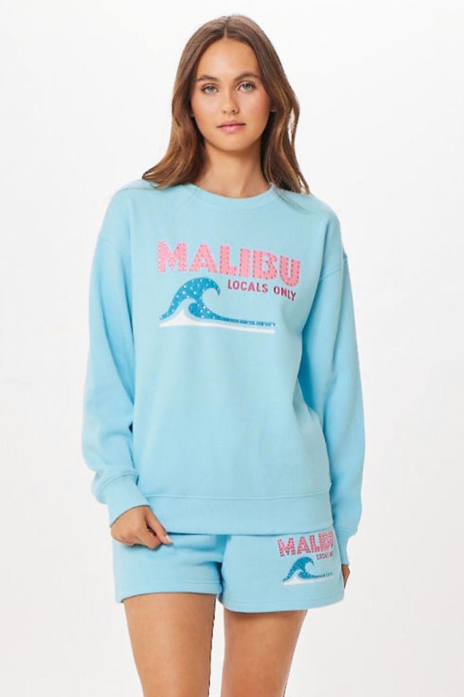 Women Vintage Havana Sweatshirts | Tropical Blue Malibu Jet Setter Surf Wash Crewneck