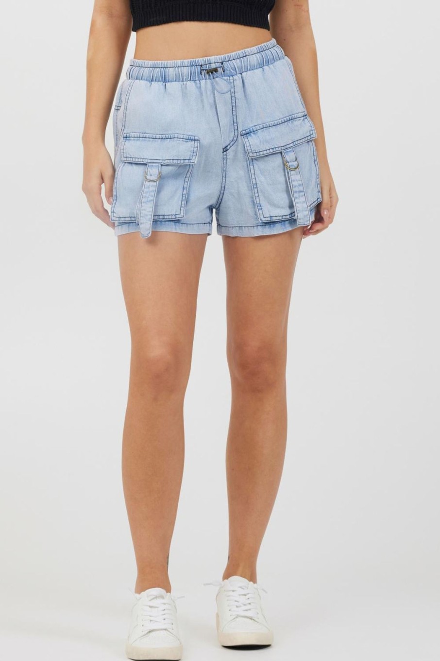 Women Vintage Havana Shorts | Washed Denim Tencel Cargo Shorts