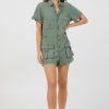 Women Vintage Havana Jumpers & Rompers | Soft Olive Button Front Romper