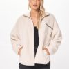 Women Vintage Havana Outerwear | Ecru Shearling Zip Front Jacket W/Faux Leather Combo