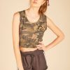 Women Vintage Havana Tanks | Rainbow Patch Smocked Crop Tank