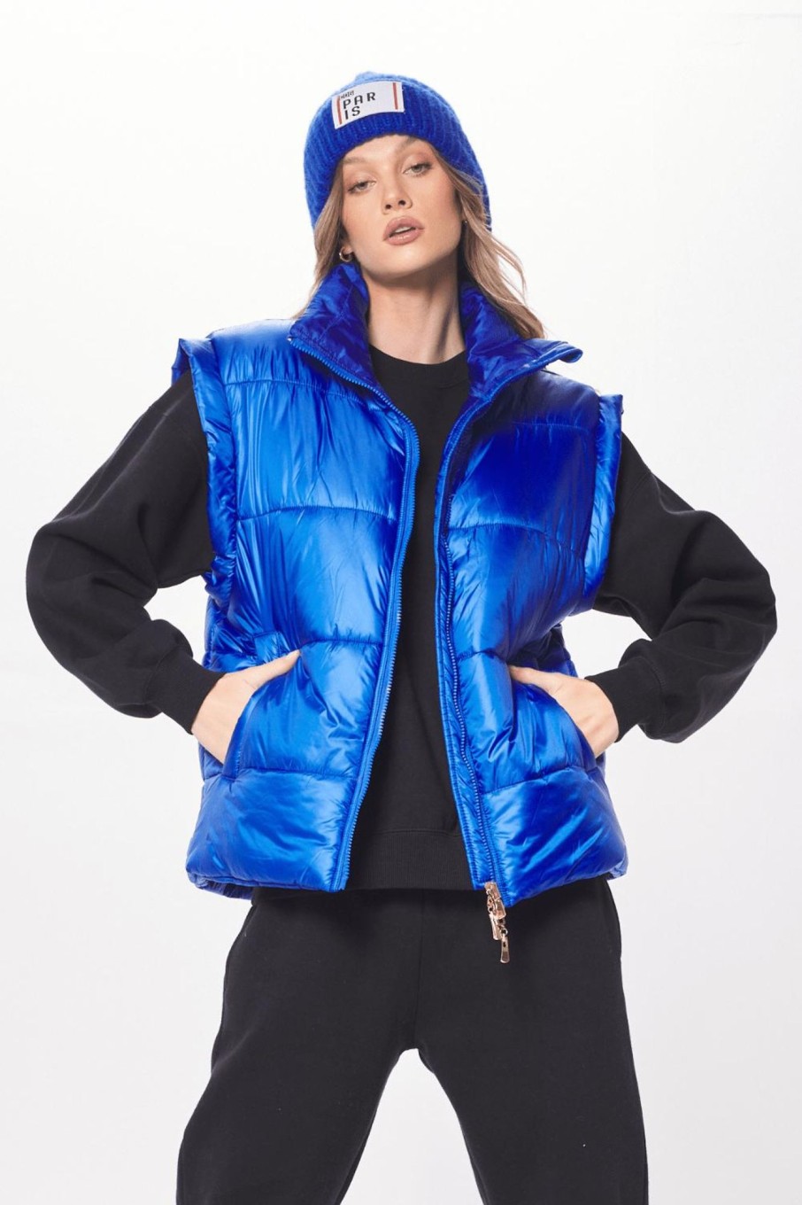 Women Vintage Havana Outerwear | Cobalt Blue Oversized Puffer Vest