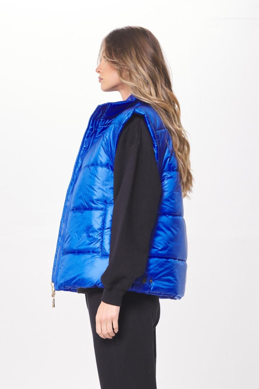 Women Vintage Havana Outerwear | Cobalt Blue Oversized Puffer Vest