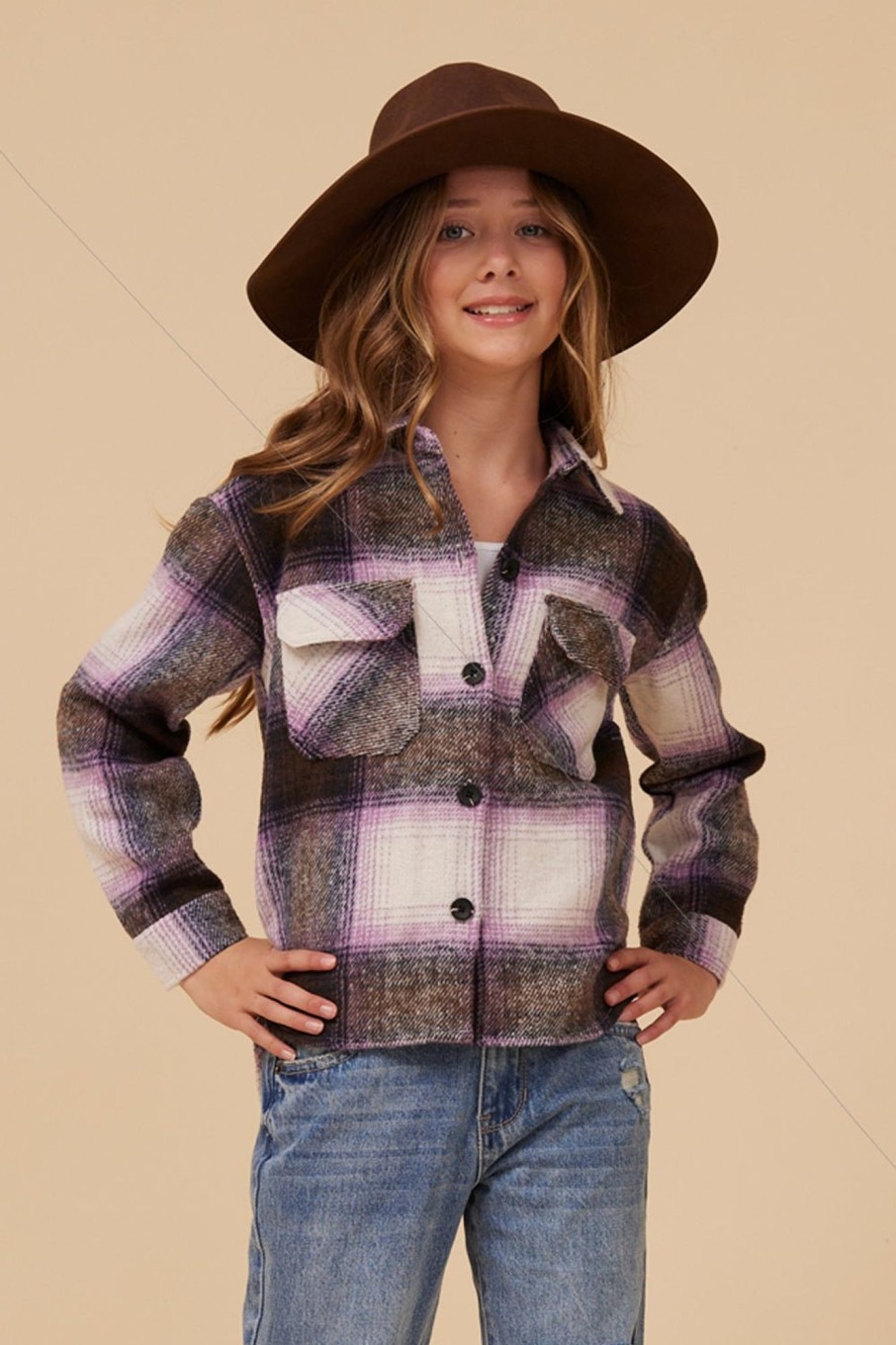 Kids Vintage Havana Kids Tops | Flannel Shacket- Lavender