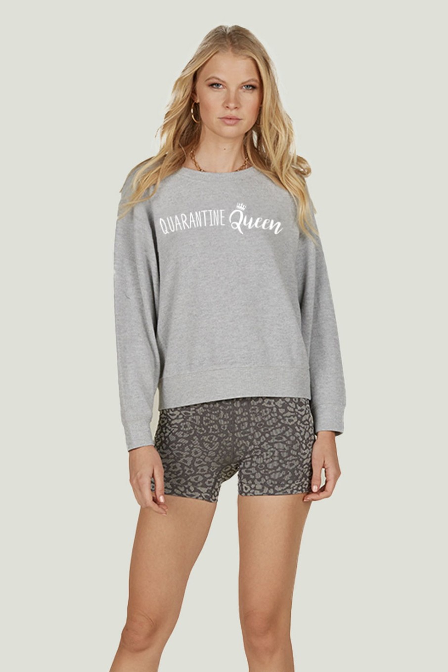 Women Vintage Havana Sweatshirts | Quarantine Queen New Hacci Side Rib Crew