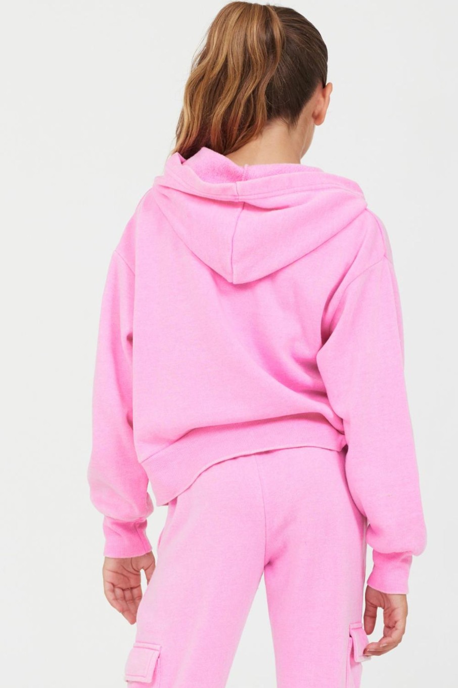 Women Vintage Havana Hoodies | Pink Solid Crop Zip Hoodie