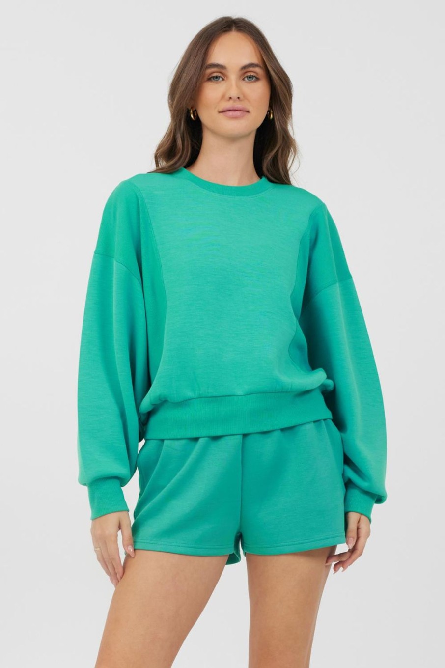 Women Vintage Havana Sweatshirts | Caribbean Turquoise Cloud Fleece Crewneck