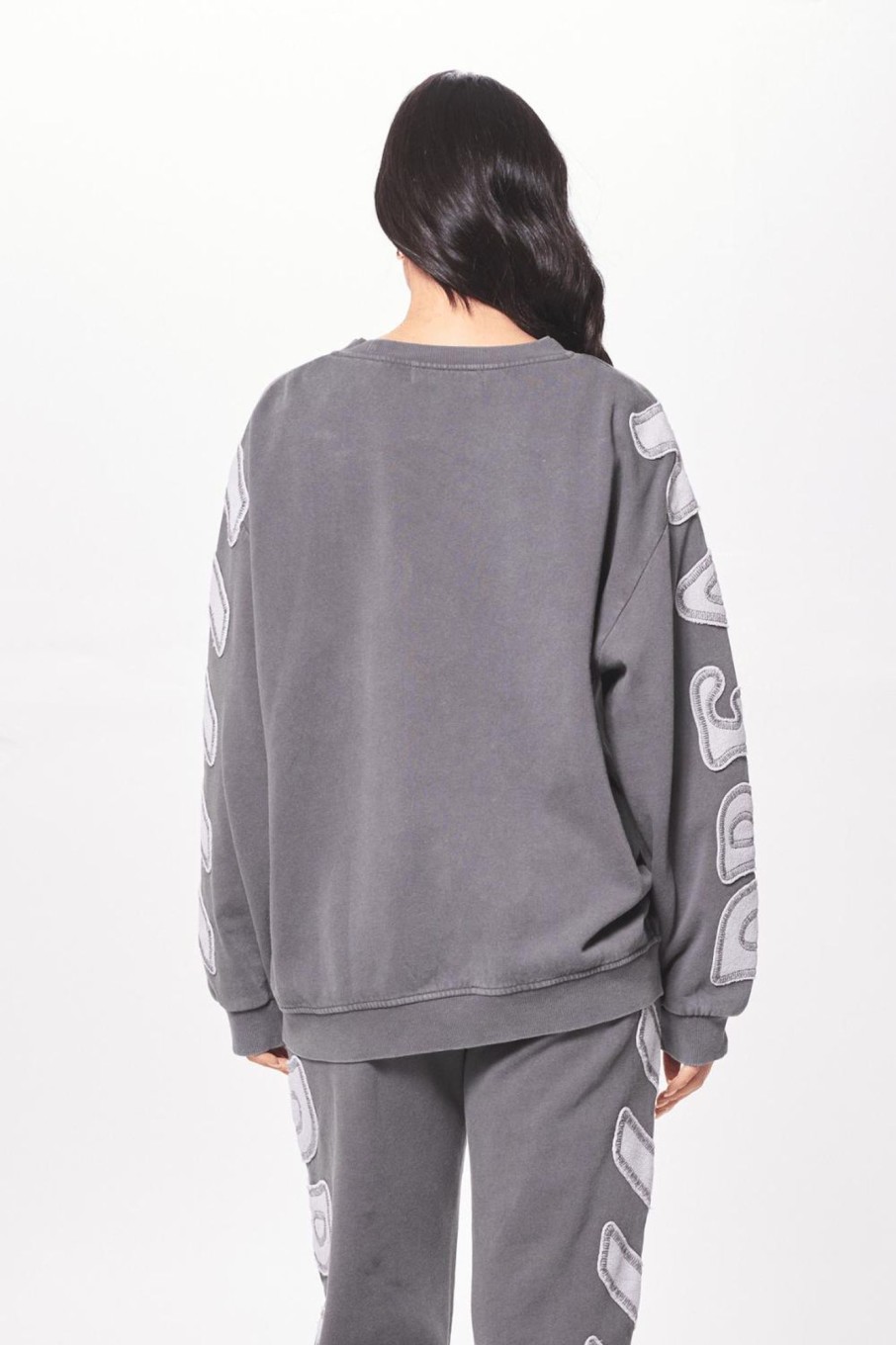 Women Vintage Havana Sweatshirts | Ash Grey Brushed Fleece Crewneck W/Applique