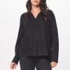 Women Vintage Havana Sweaters | Black Coated Quarter Zip Sweater