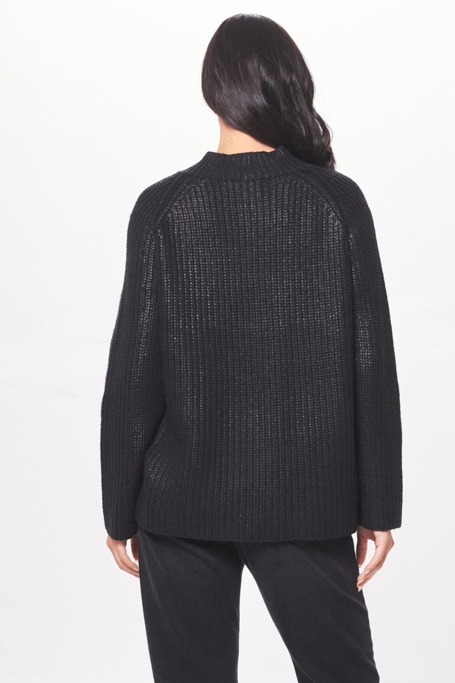 Women Vintage Havana Sweaters | Black Coated Quarter Zip Sweater