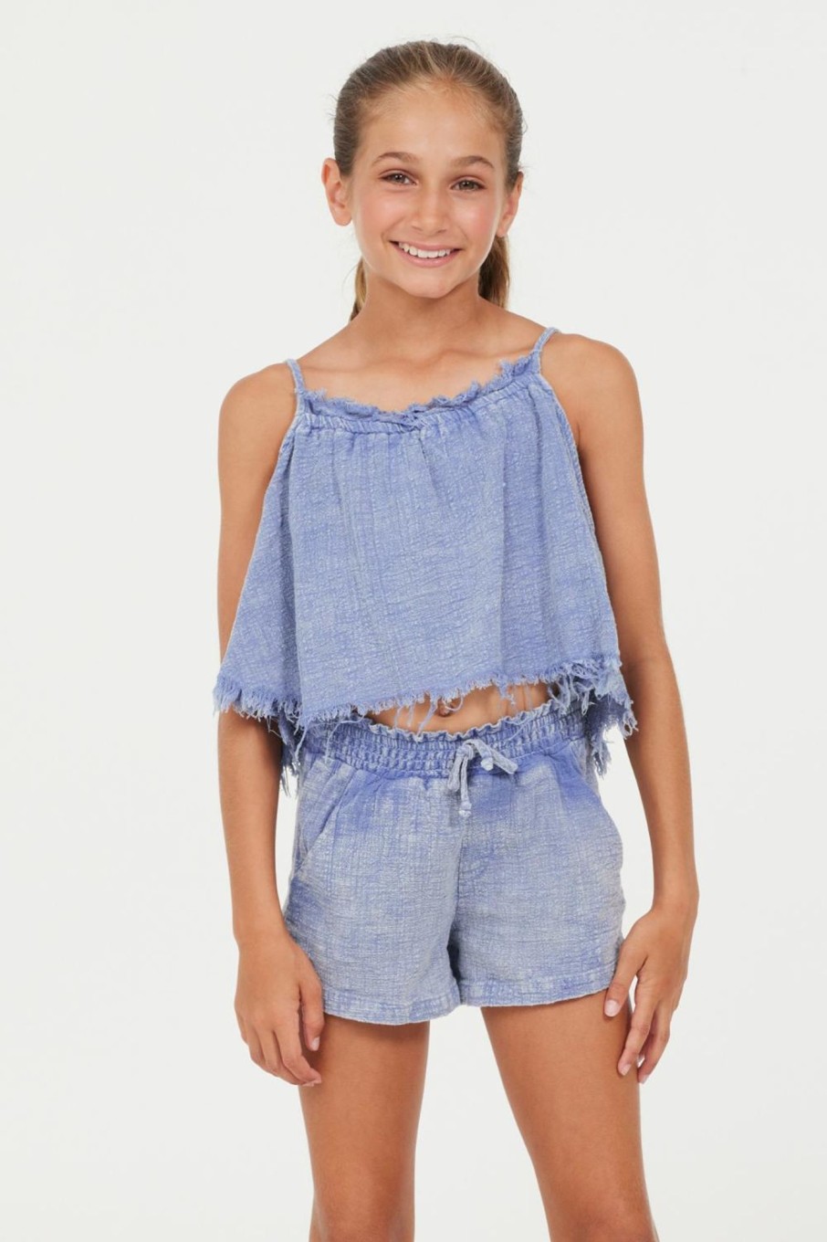 Kids Vintage Havana Kids Tops | Plush Blue Washed Texture Flow Tank