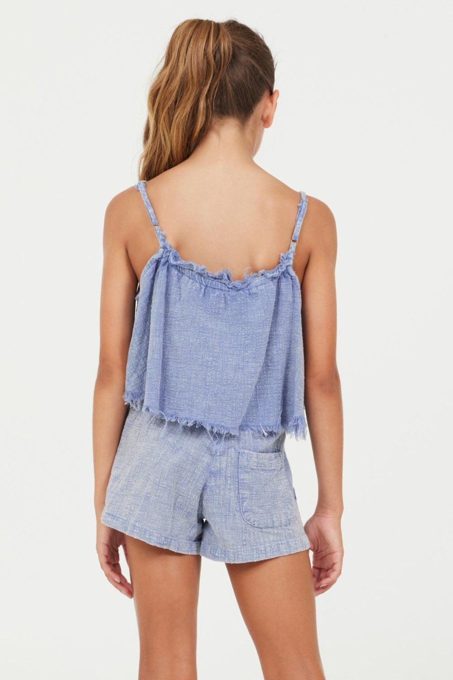 Kids Vintage Havana Kids Tops | Plush Blue Washed Texture Flow Tank