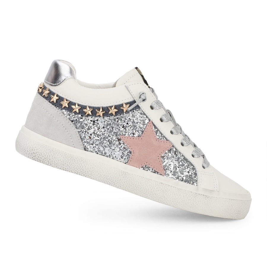 Women Vintage Havana Mid Tops | Bounce-Silver Glitter