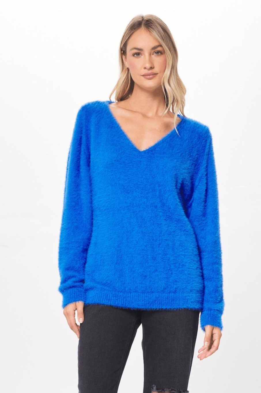 Women Vintage Havana Sweaters | Cerulean Fuzzy Tunic Sweater