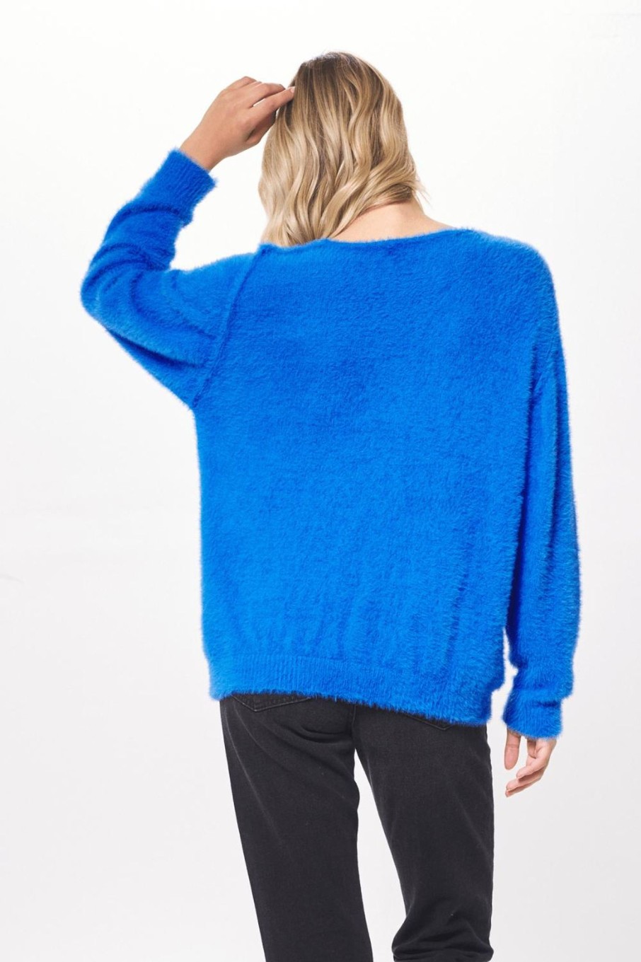 Women Vintage Havana Sweaters | Cerulean Fuzzy Tunic Sweater