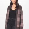 Women Vintage Havana Sweaters | Taupe Checker Plaid Soft Knit Cardigan