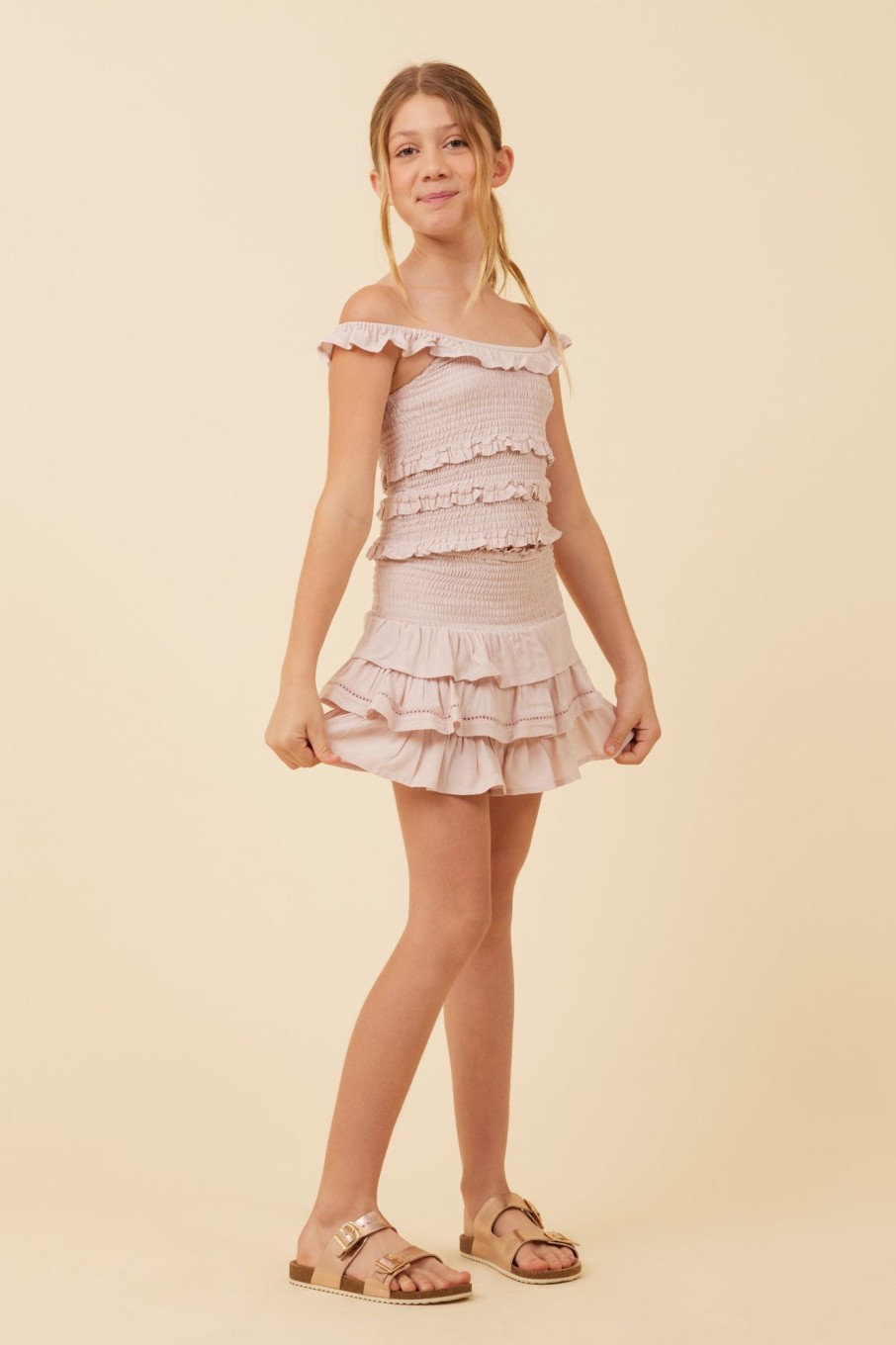 Kids Vintage Havana Kids Tops | Pale Pink Ruffle Detail Smocked Top