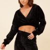 Women Vintage Havana Sweatshirts | Black Velour Surplice Hoodie