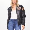 Women Vintage Havana Outerwear | Black Faux Leather Utility Bomber