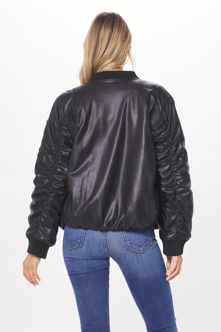 Women Vintage Havana Outerwear | Black Faux Leather Utility Bomber