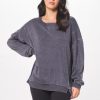 Women Vintage Havana Sweatshirts | Washed Charcoal Oversized Crewneck