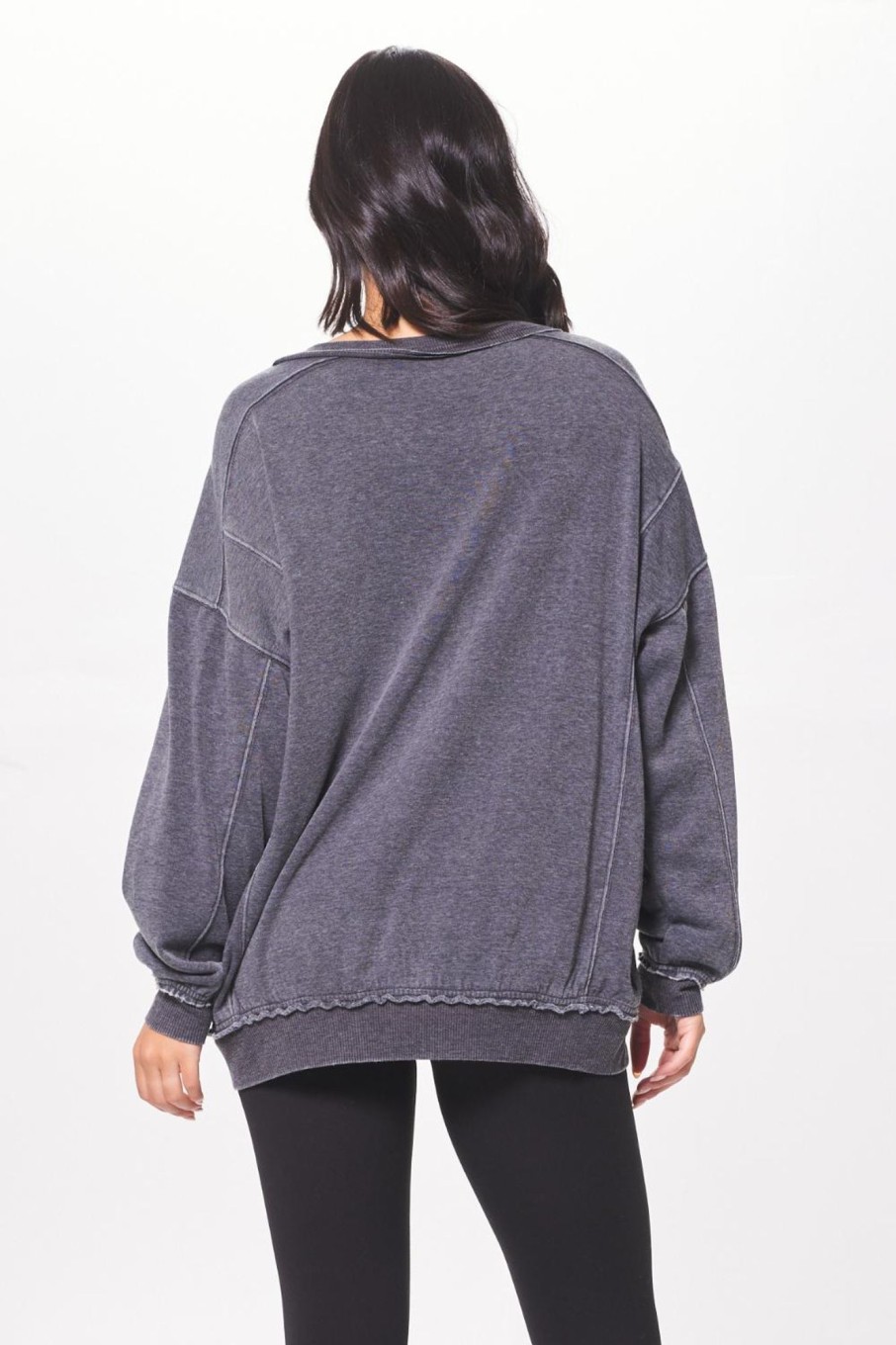 Women Vintage Havana Sweatshirts | Washed Charcoal Oversized Crewneck