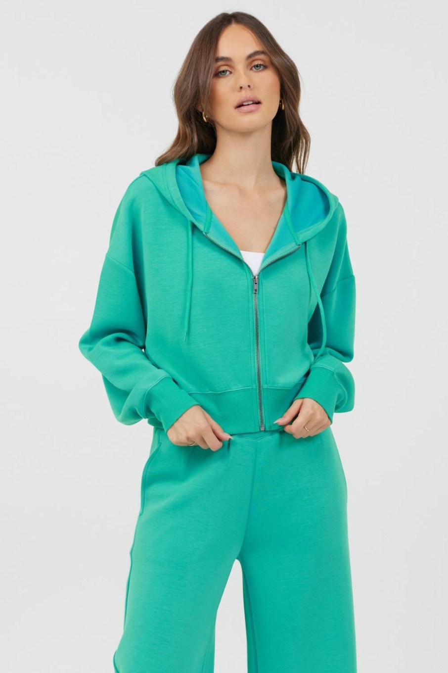 Women Vintage Havana Sweatshirts | Caribbean Turquoise Cloud Fleece Zip Up