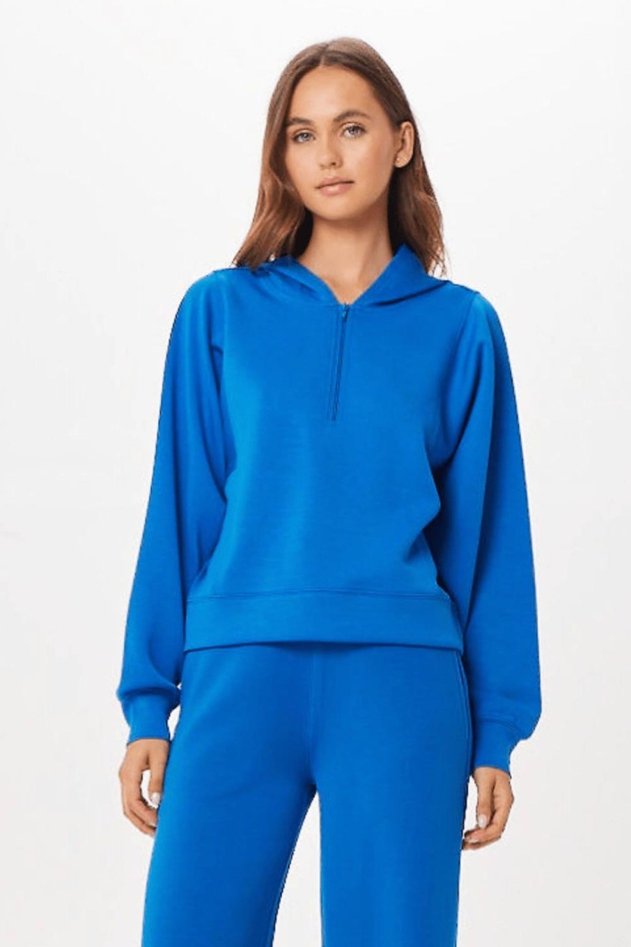 Women Vintage Havana Hoodies | Cobalt Cloud Half Zip Pullover Hoodie