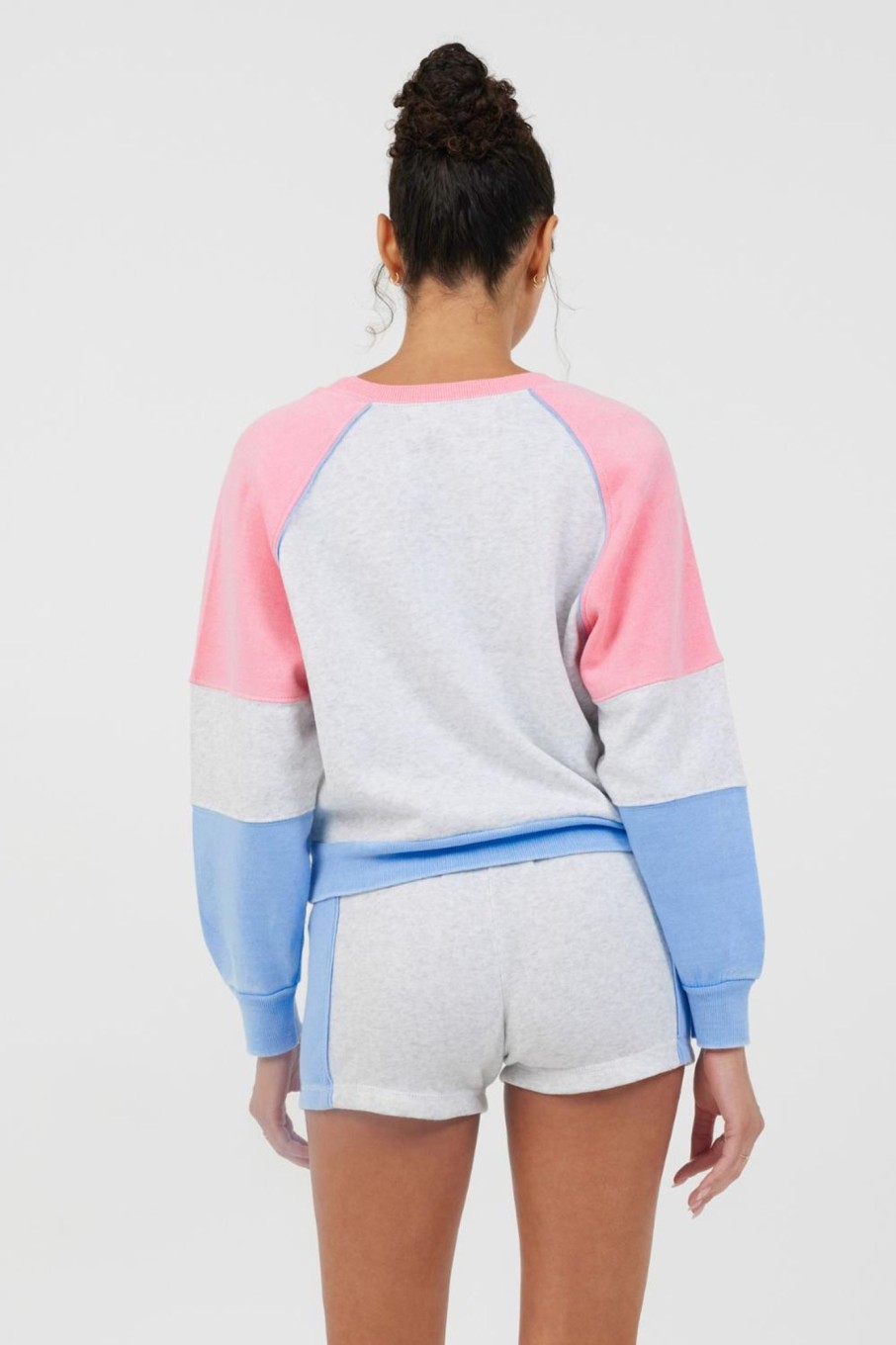 Women Vintage Havana Sweatshirts | Ash Grey Colorblock Fleece Crewneck