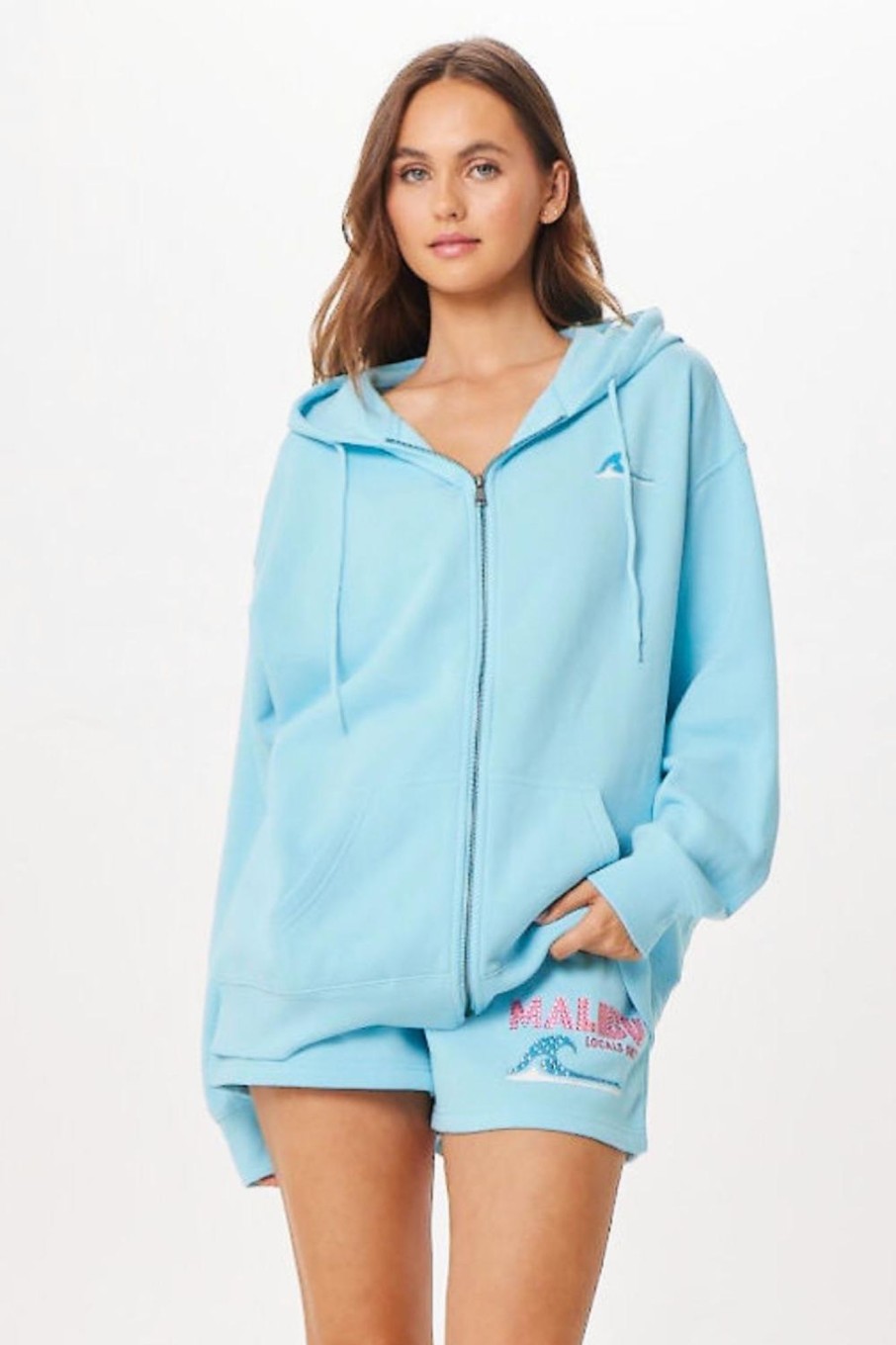 Women Vintage Havana Sweatshirts | Tropical Blue Malibu Jet Setter Surf Wash Zip Up