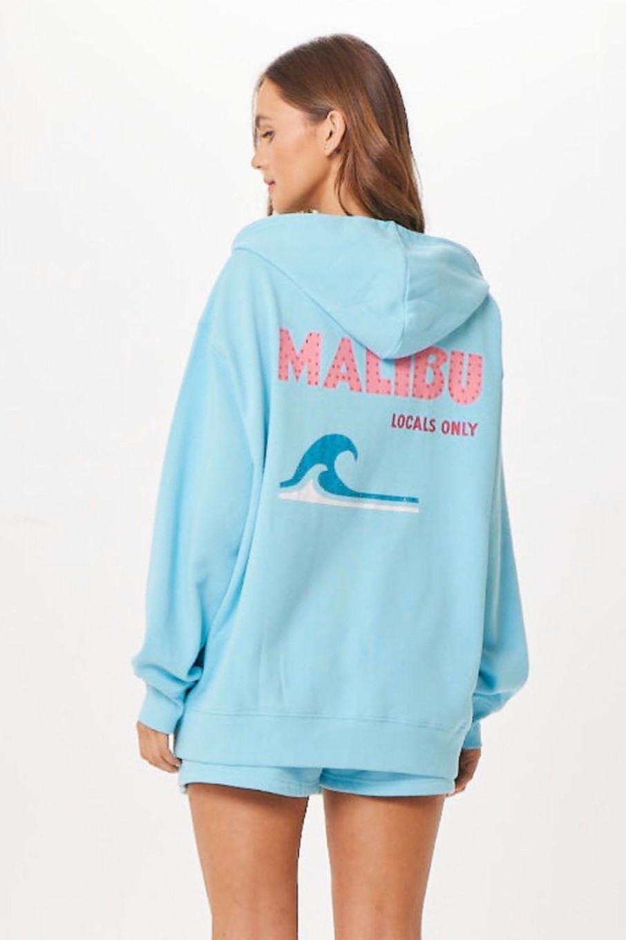 Women Vintage Havana Sweatshirts | Tropical Blue Malibu Jet Setter Surf Wash Zip Up