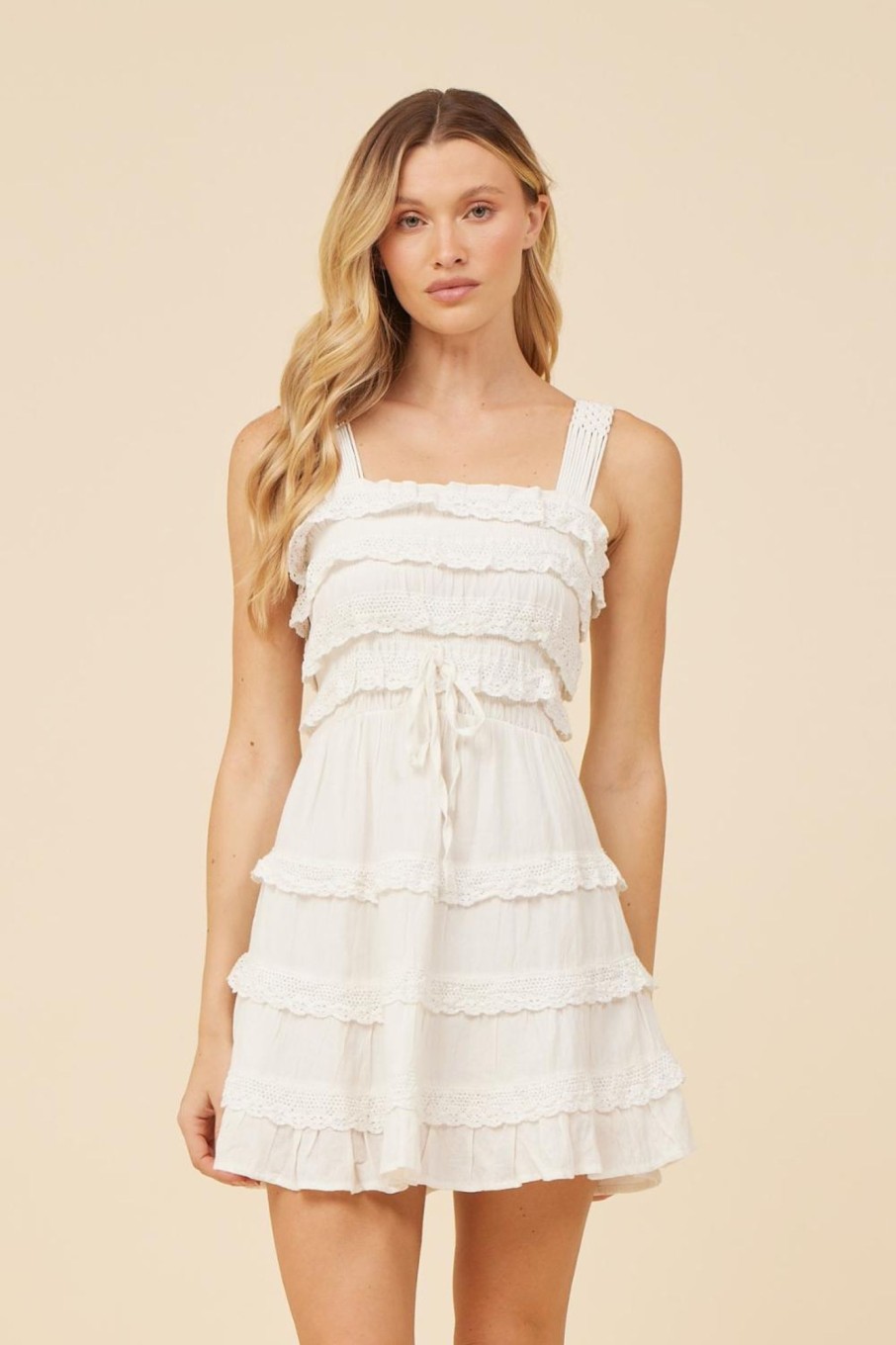 Women Vintage Havana Dresses | White Lacey Trim Layered Dress