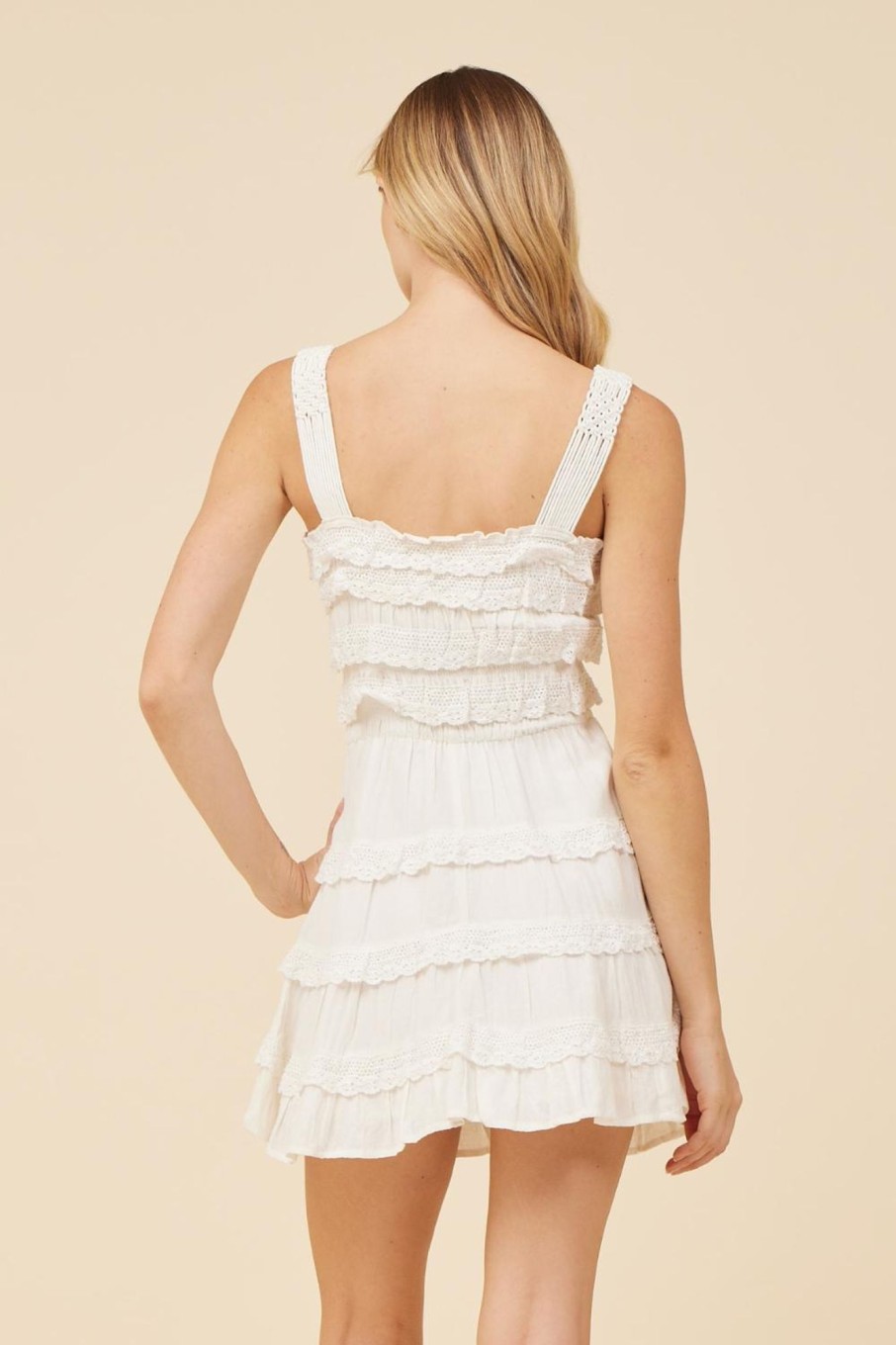 Women Vintage Havana Dresses | White Lacey Trim Layered Dress