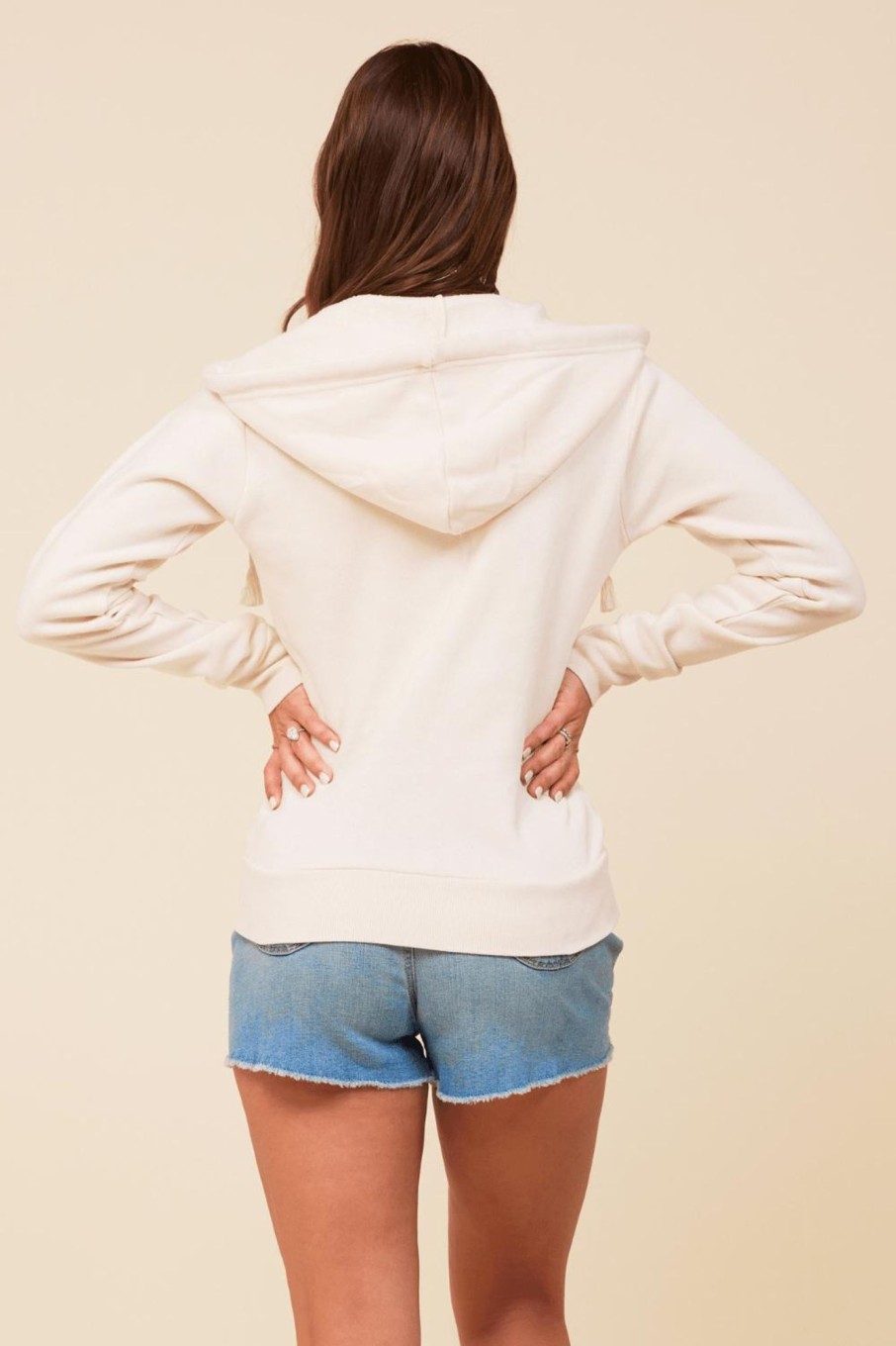 Women Vintage Havana Hoodies | Wife Est 2023 Coconut White Burnout Zip Hoodie W/Wrap Cords