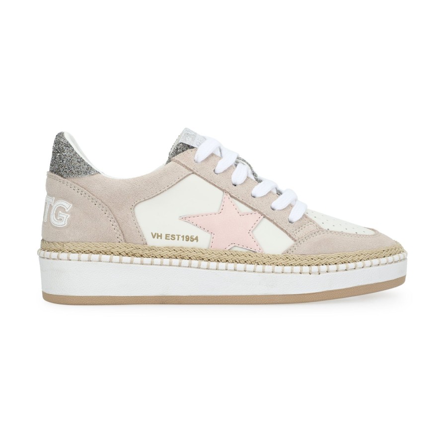 Women Vintage Havana Low Tops | Denisse 29-Raffia/Pink/Silver