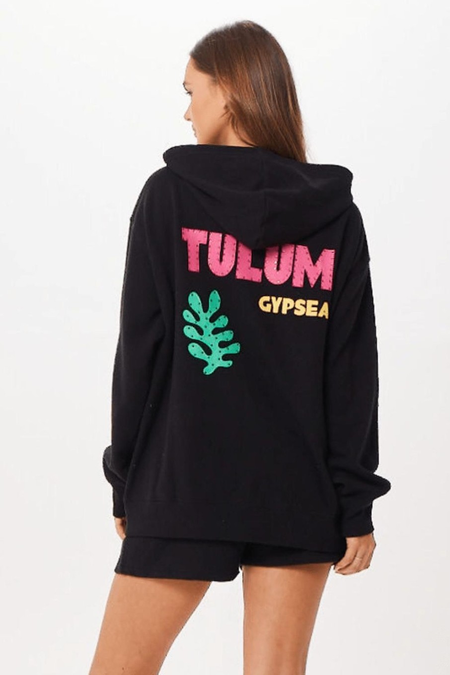 Women Vintage Havana Sweatshirts | Black Tulum Jet Setter Surf Wash Zip Up