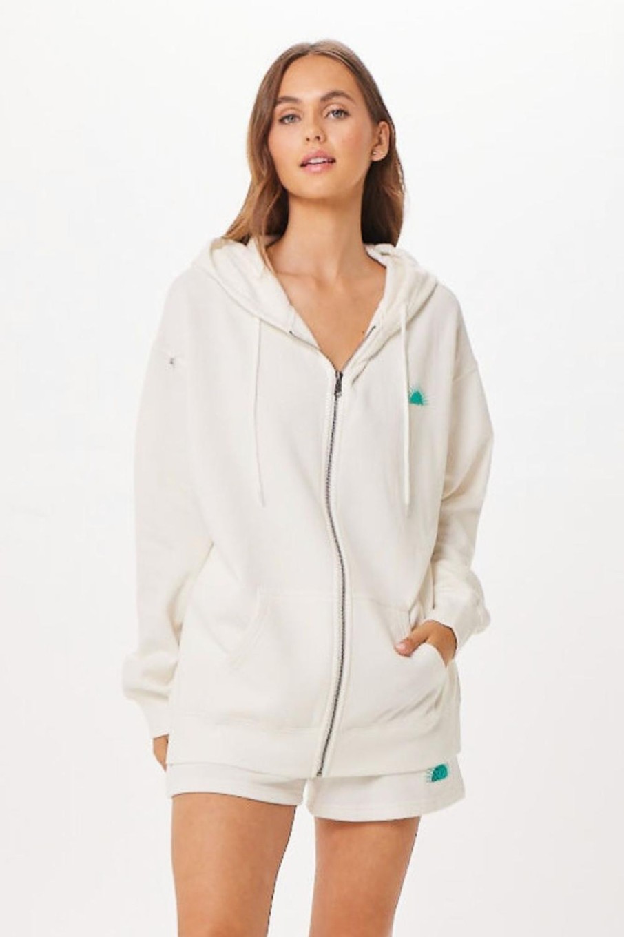 Women Vintage Havana Sweatshirts | White St. Barth Jet Setter Surf Wash Zip Up