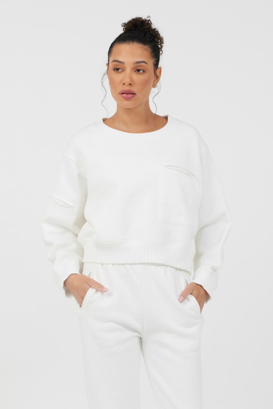 Women Vintage Havana Sweatshirts | White Essential Fleece Crewneck