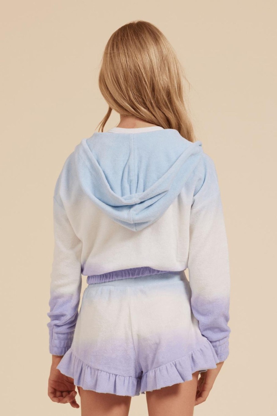 Kids Vintage Havana Kids Tops | Blue/White/Lavender Tie Dye Terry Cloth Elastic Bottom Hoodie