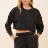 Women Vintage Havana Sweatshirts | Washed Black Rhinestone Detail Cropped Crewneck